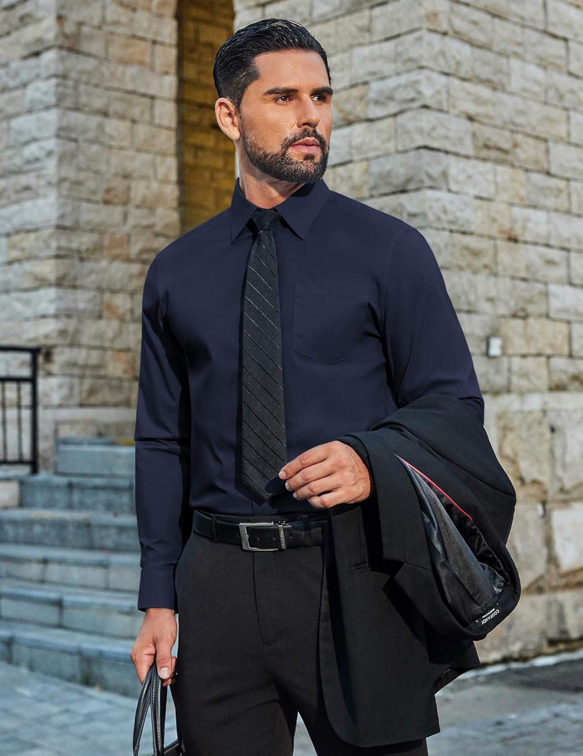 imageCOOFANDY Mens Dress Shirts Long Sleeve Business Shirts Stain Shield Mens Button Down ShirtNavy Blue