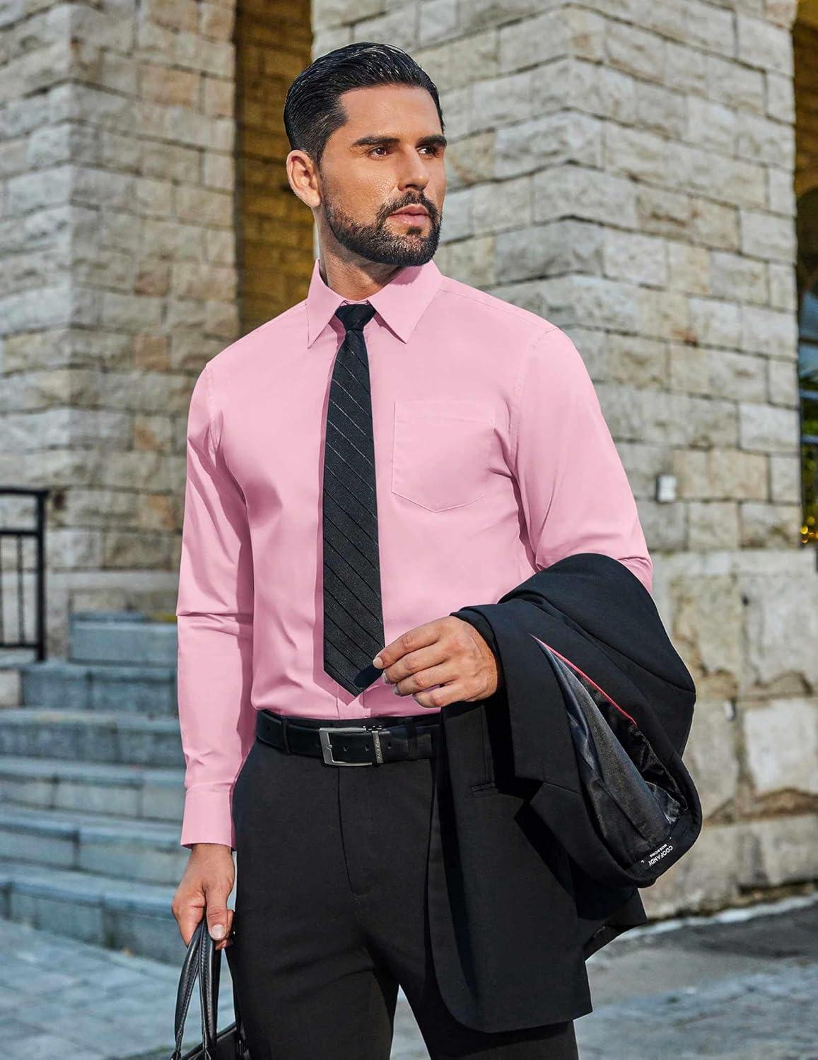 imageCOOFANDY Mens Dress Shirts Long Sleeve Business Shirts Stain Shield Mens Button Down ShirtPink