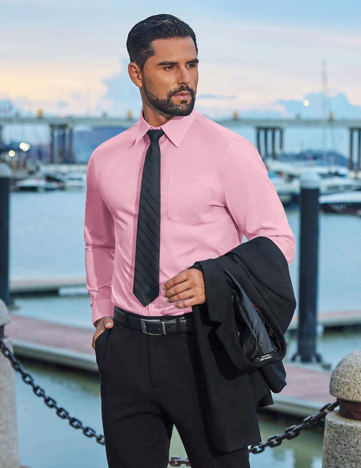 imageCOOFANDY Mens Dress Shirts Long Sleeve Business Shirts Stain Shield Mens Button Down ShirtPink