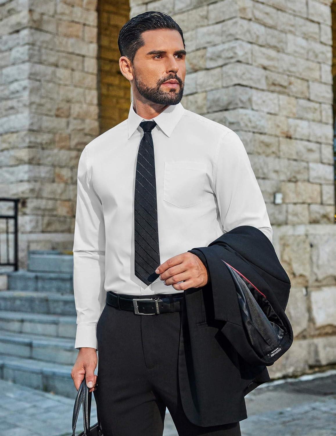 imageCOOFANDY Mens Dress Shirts Long Sleeve Business Shirts Stain Shield Mens Button Down ShirtWhite