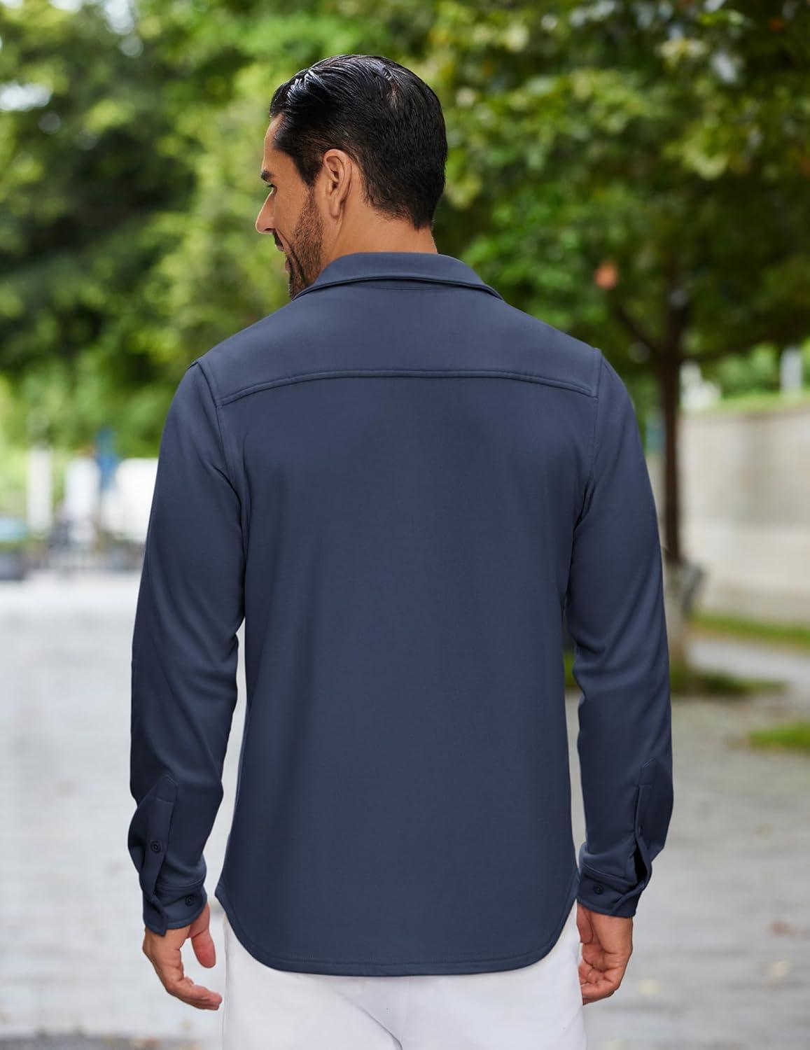 imageCOOFANDY Mens Flannel Shirts Long Sleeve Thermal Button Down Shirt Shacket Lightweight JacketDark Blue