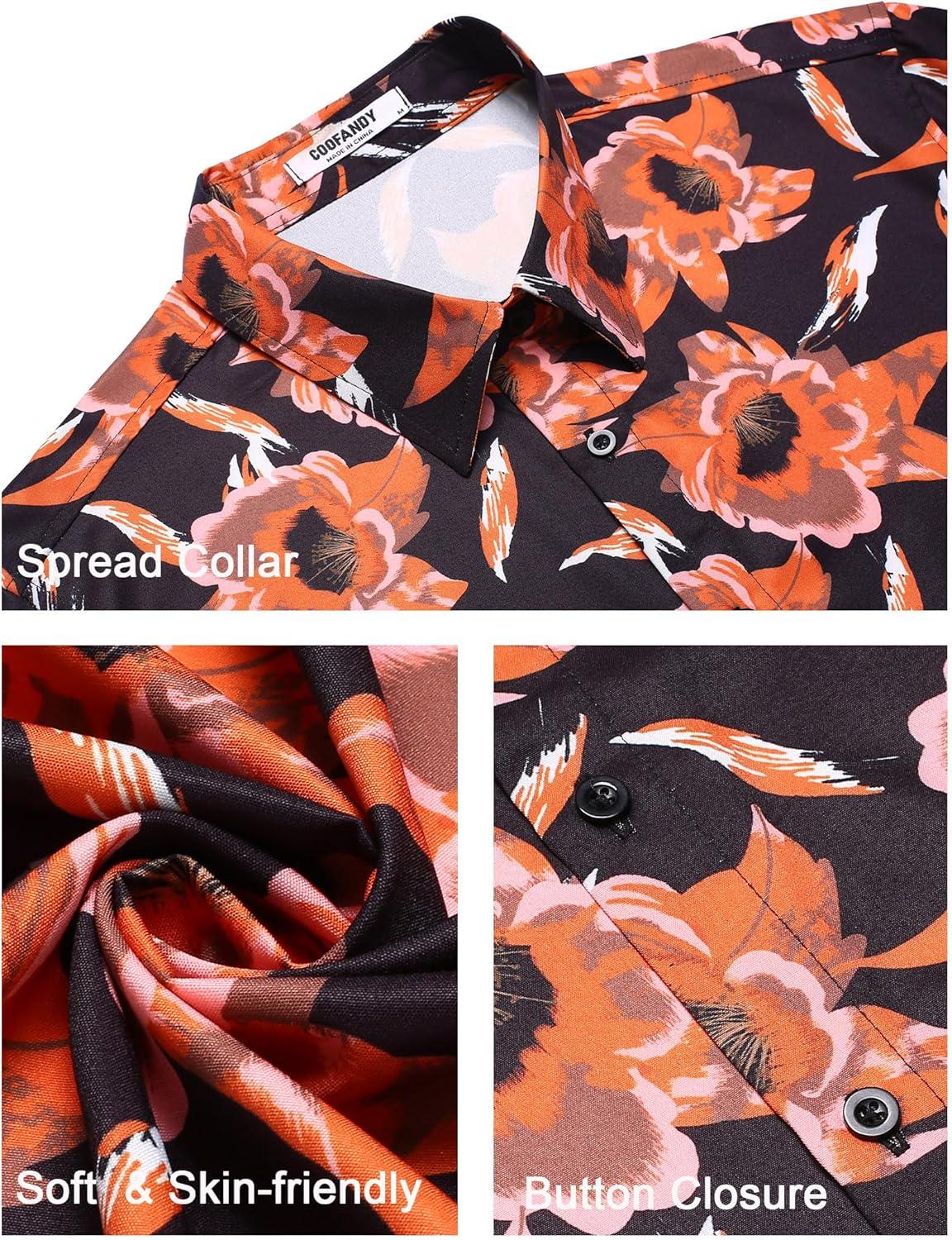 imageCOOFANDY Mens Hawaiian Shirts Short Sleeve Button Down Shirt Casual Summer Beach Shirts Floral Tropical Vacation Resort WearOrangefloral