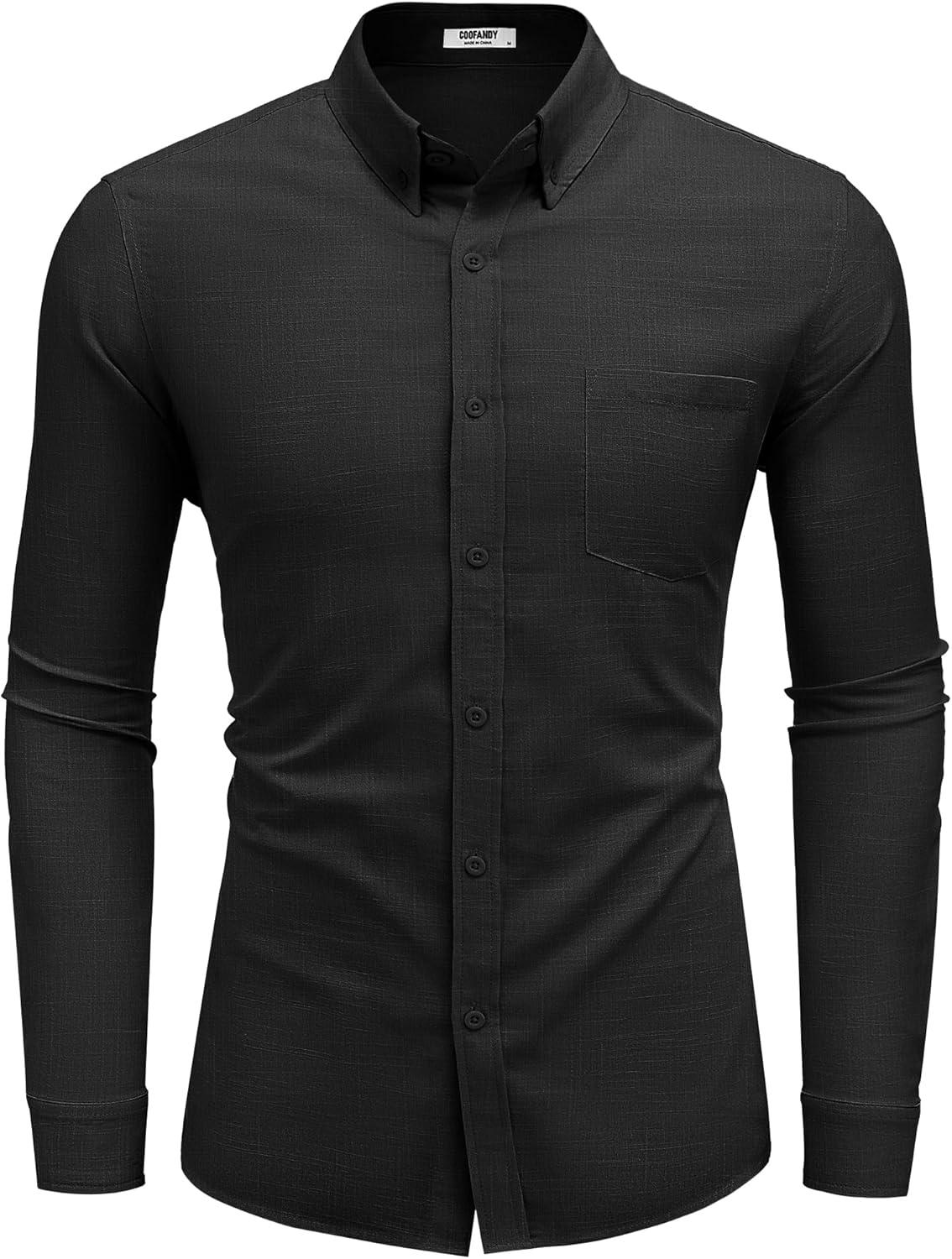imageCOOFANDY Mens Long Sleeve Buttons Down Shirts Casual Button Up Shirts Beach Linen Shirt Untucked Dress ShirtBlack