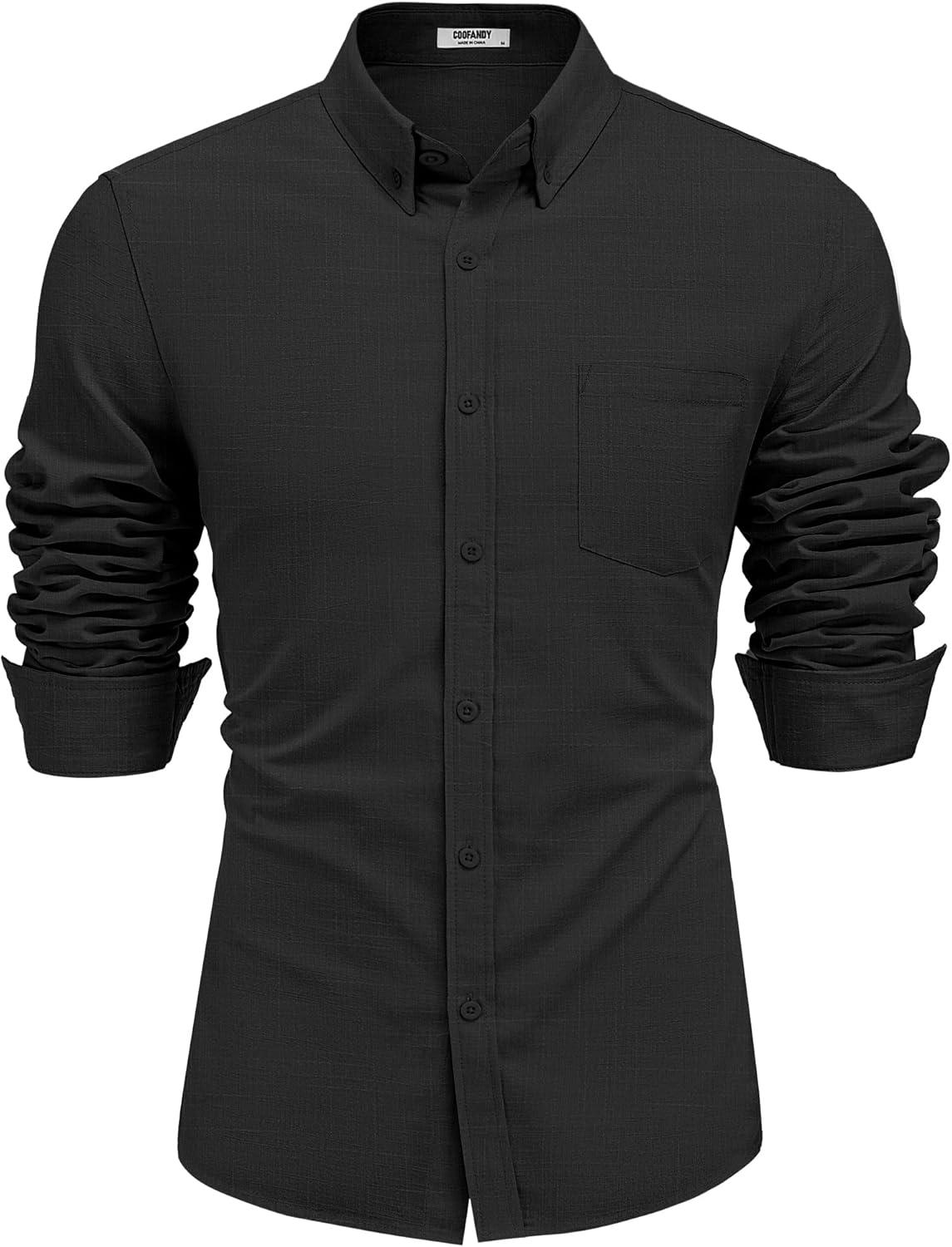 imageCOOFANDY Mens Long Sleeve Buttons Down Shirts Casual Button Up Shirts Beach Linen Shirt Untucked Dress ShirtBlack