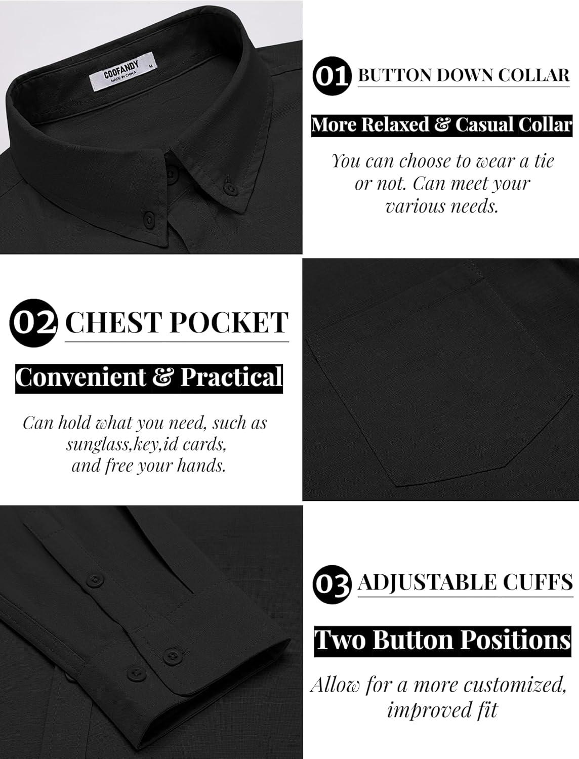 imageCOOFANDY Mens Long Sleeve Buttons Down Shirts Casual Button Up Shirts Beach Linen Shirt Untucked Dress ShirtBlack
