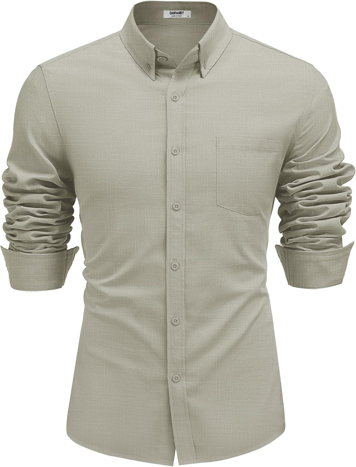 imageCOOFANDY Mens Long Sleeve Buttons Down Shirts Casual Button Up Shirts Beach Linen Shirt Untucked Dress ShirtLight Grey
