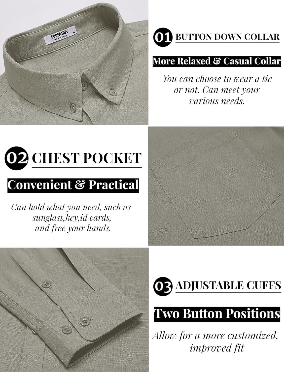 imageCOOFANDY Mens Long Sleeve Buttons Down Shirts Casual Button Up Shirts Beach Linen Shirt Untucked Dress ShirtLight Grey