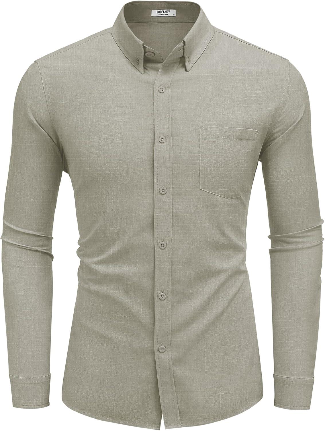imageCOOFANDY Mens Long Sleeve Buttons Down Shirts Casual Button Up Shirts Beach Linen Shirt Untucked Dress ShirtLight Grey