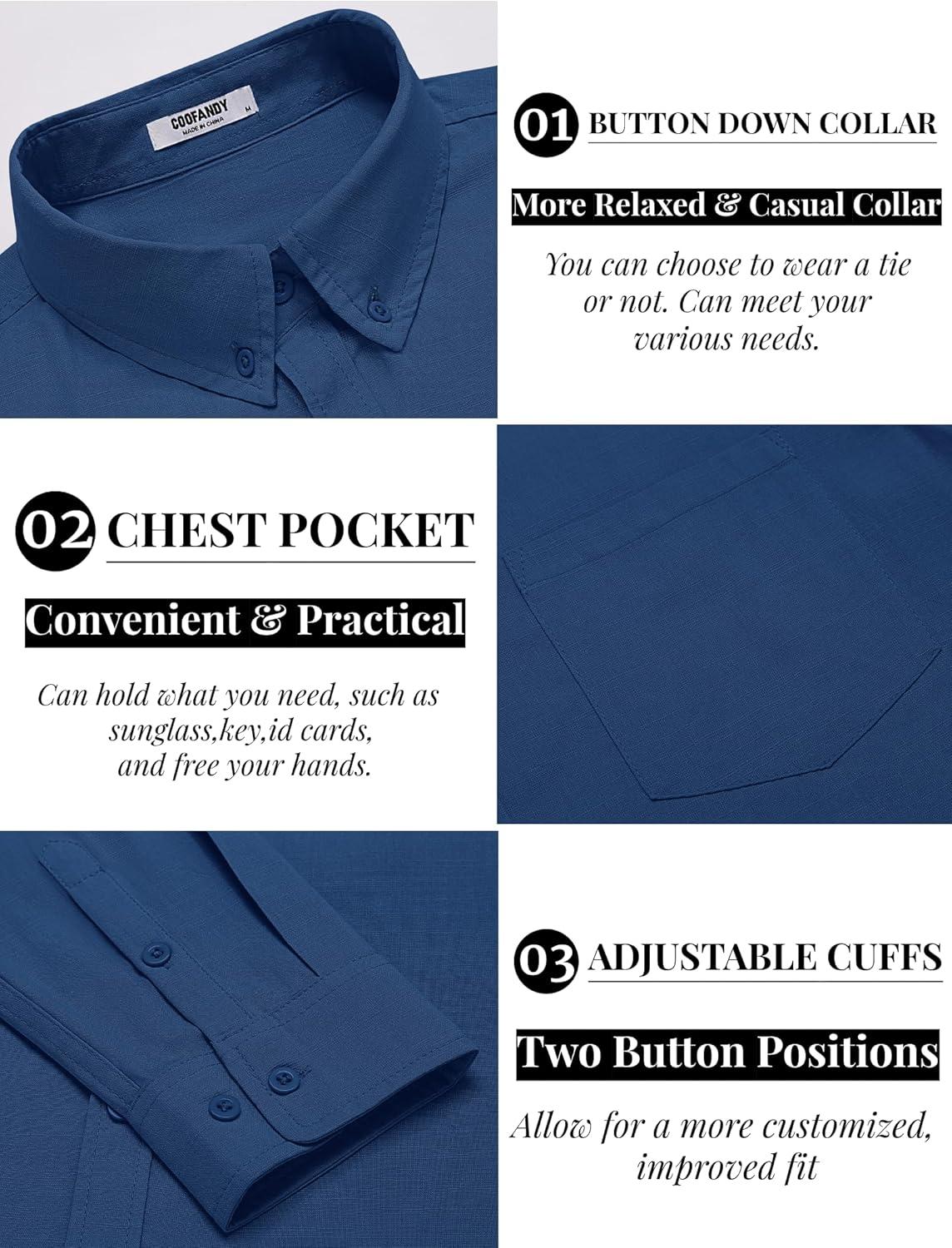 imageCOOFANDY Mens Long Sleeve Buttons Down Shirts Casual Button Up Shirts Beach Linen Shirt Untucked Dress ShirtNavy