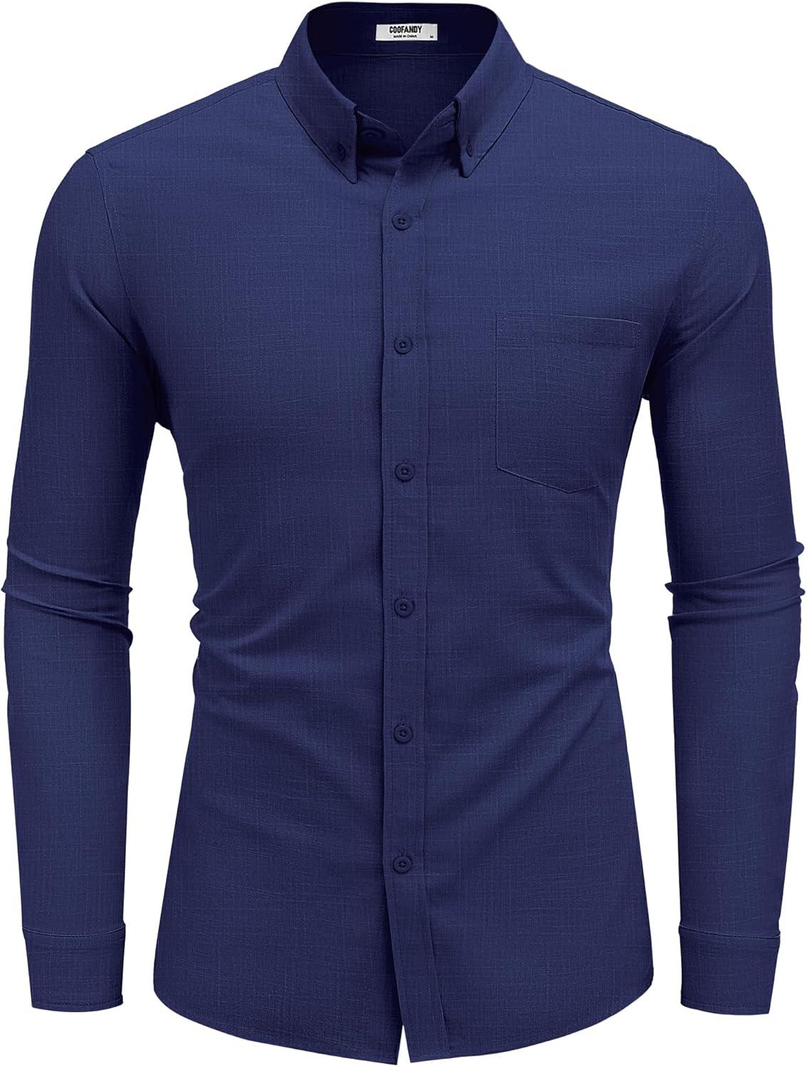 imageCOOFANDY Mens Long Sleeve Buttons Down Shirts Casual Button Up Shirts Beach Linen Shirt Untucked Dress ShirtNavy Blue