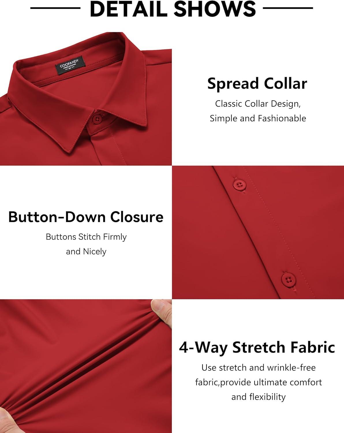 imageCOOFANDY Mens Long Sleeve Dress Shirts Regular Fit Business Formal Shirts Stretch Button Up Shirts Red