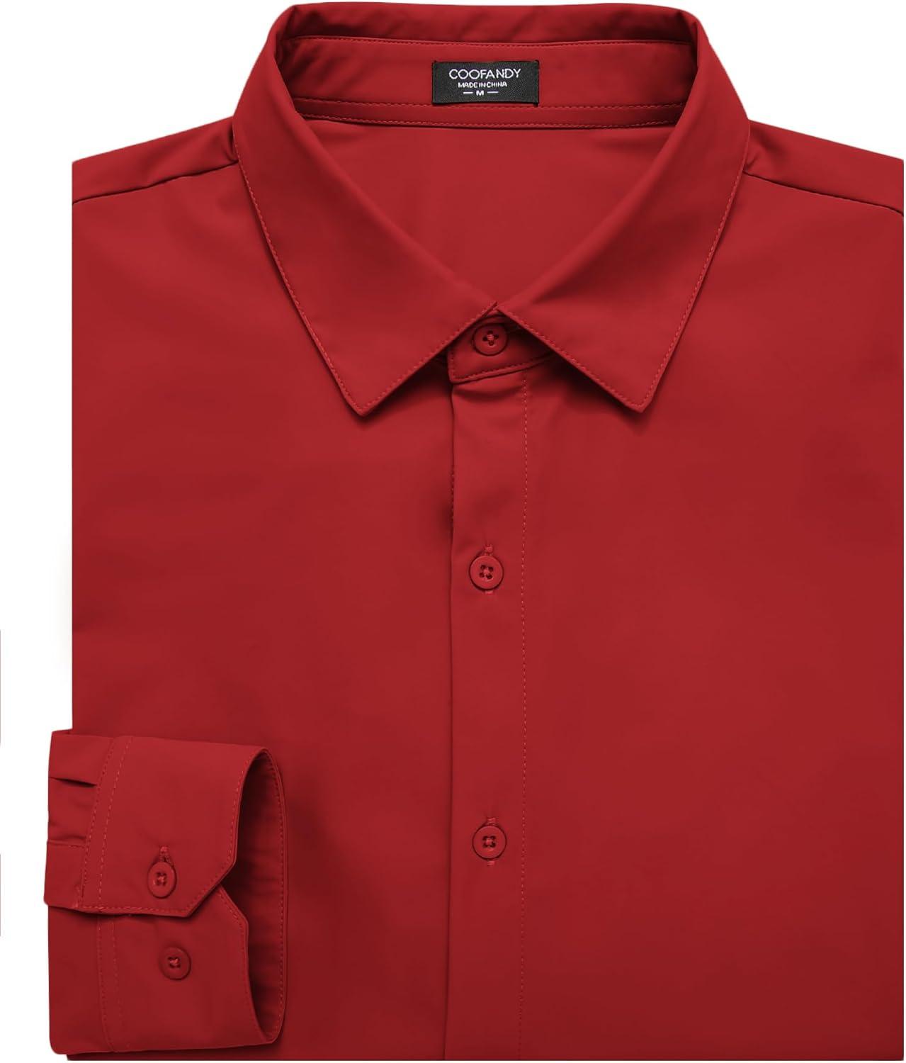 imageCOOFANDY Mens Long Sleeve Dress Shirts Regular Fit Business Formal Shirts Stretch Button Up Shirts Red