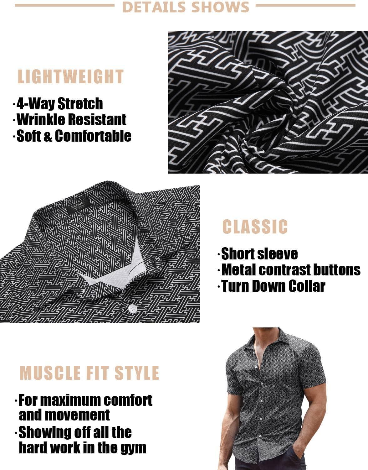 imageCOOFANDY Mens Muscle Fit Dress Shirts WrinkleFree Short Sleeve Casual Button Down ShirtFloral Black1