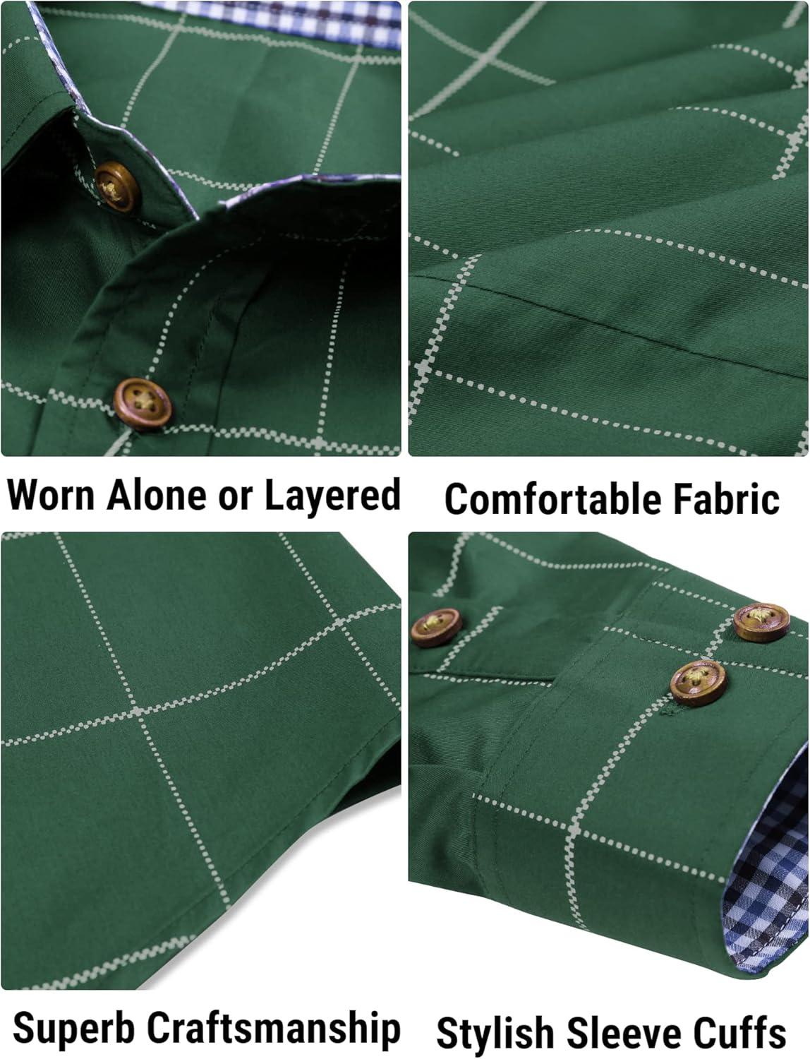 imageCOOFANDY Mens Plaid Dress Shirt Long Sleeve Business Casual Regular Fit Button Down ShirtsArmy Green