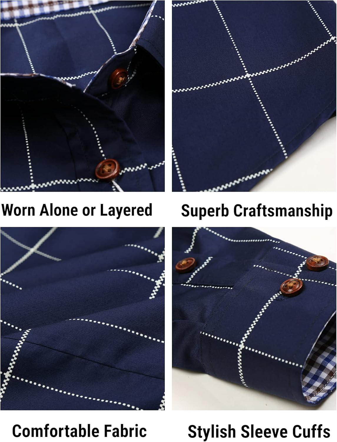 imageCOOFANDY Mens Plaid Dress Shirt Long Sleeve Business Casual Regular Fit Button Down ShirtsBlue