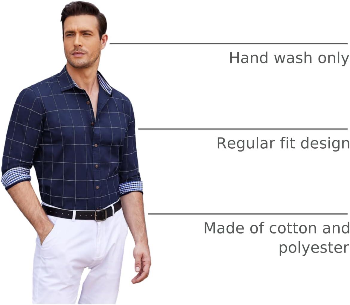 imageCOOFANDY Mens Plaid Dress Shirt Long Sleeve Business Casual Regular Fit Button Down ShirtsBlue