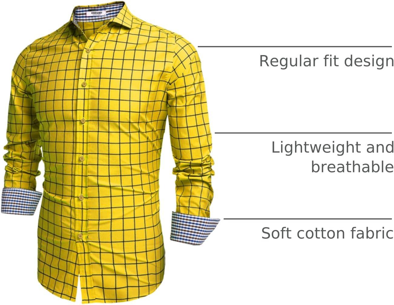 imageCOOFANDY Mens Plaid Dress Shirt Long Sleeve Business Casual Regular Fit Button Down ShirtsGold Yellow