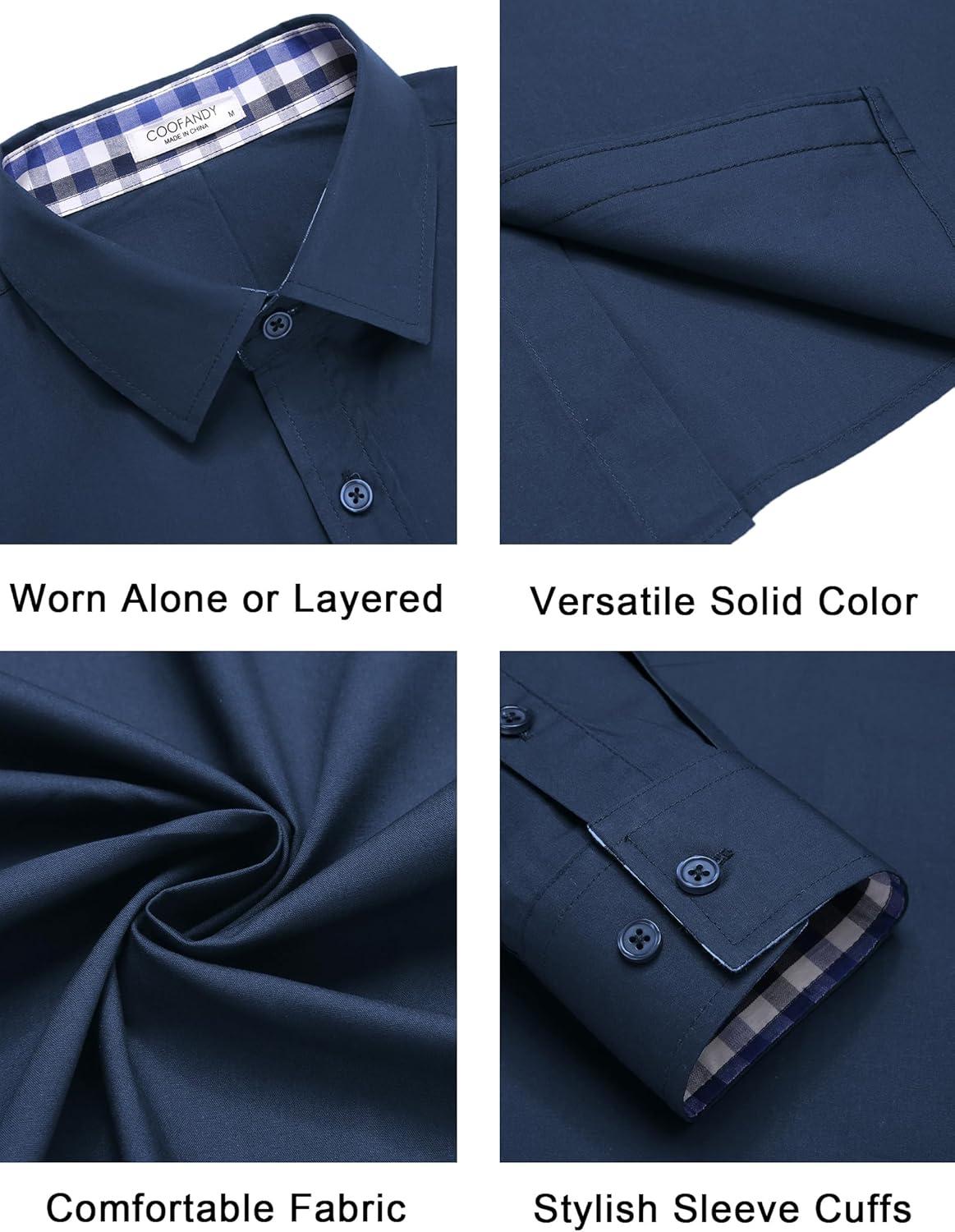 imageCOOFANDY Mens Plaid Dress Shirt Long Sleeve Business Casual Regular Fit Button Down ShirtsNavy Blue