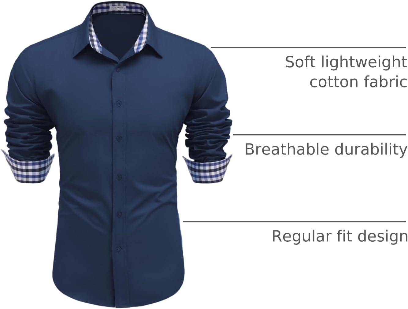 imageCOOFANDY Mens Plaid Dress Shirt Long Sleeve Business Casual Regular Fit Button Down ShirtsNavy Blue