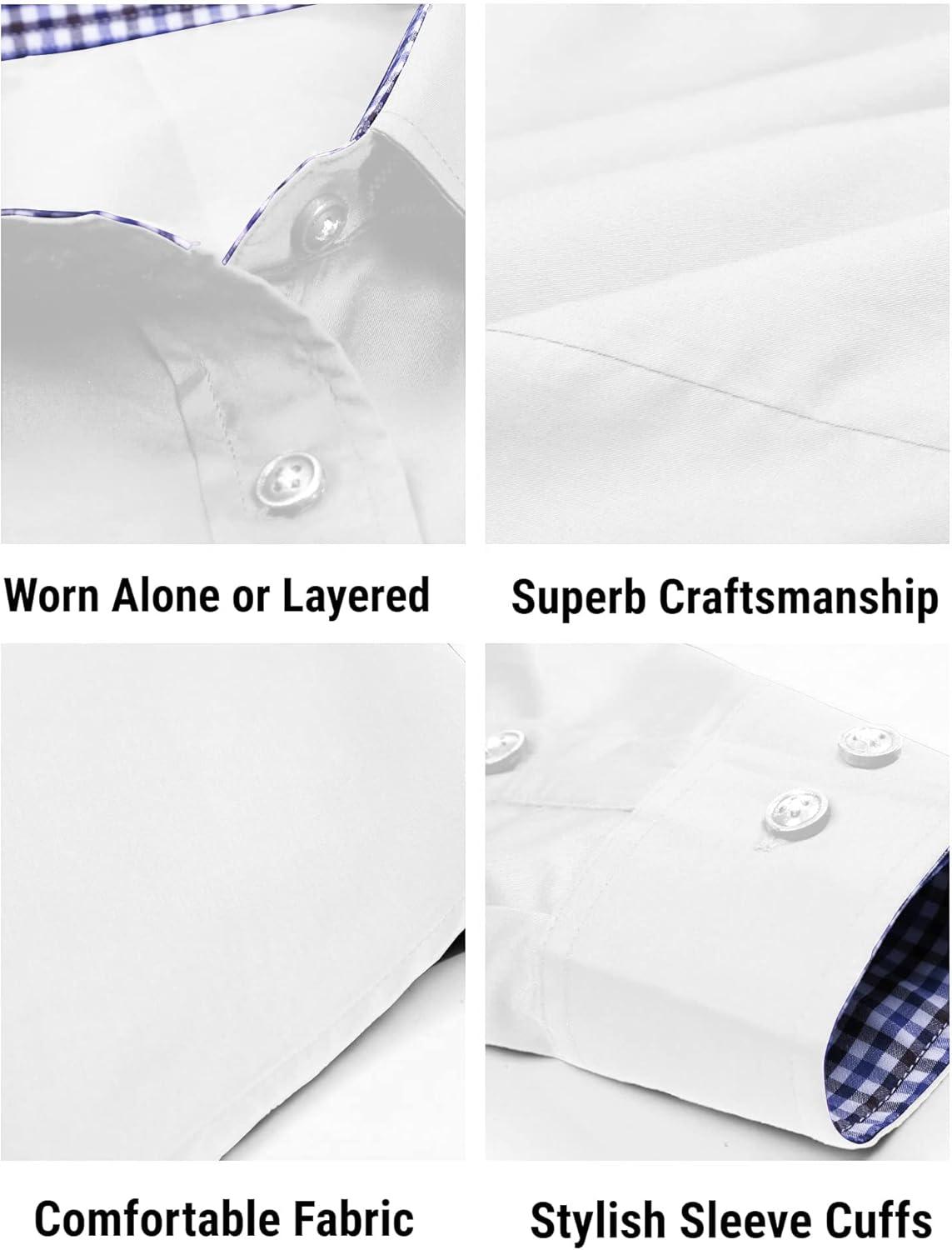imageCOOFANDY Mens Plaid Dress Shirt Long Sleeve Business Casual Regular Fit Button Down ShirtsPure White