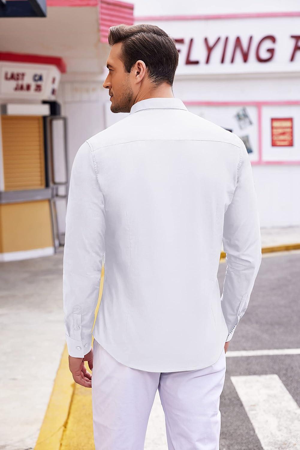 imageCOOFANDY Mens Plaid Dress Shirt Long Sleeve Business Casual Regular Fit Button Down ShirtsPure White
