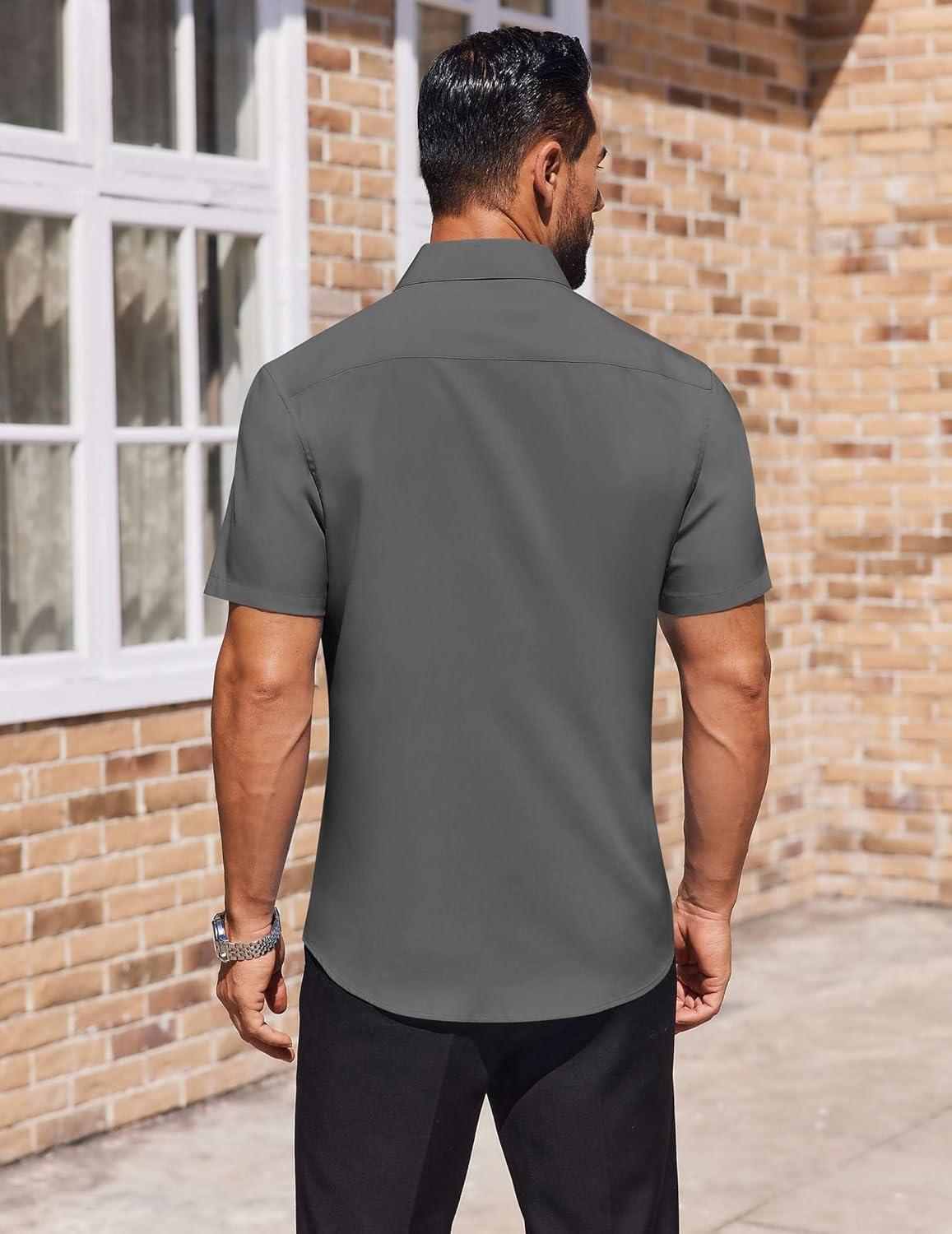 imageCOOFANDY Mens Short Sleeve Button Down Shirts Lightweight Stain Shield Business Casual Dress Shirt Wrinkle FreeDark Grey