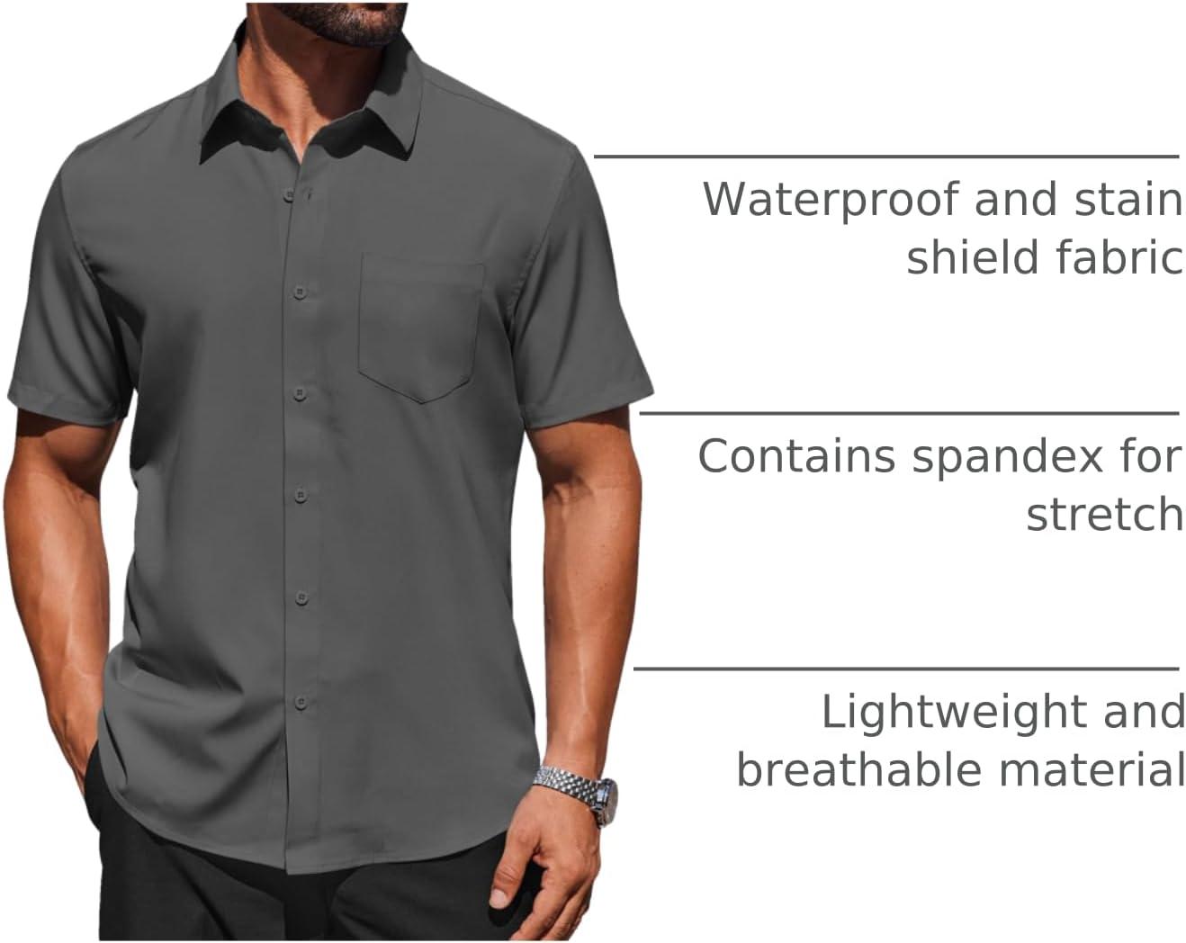 imageCOOFANDY Mens Short Sleeve Button Down Shirts Lightweight Stain Shield Business Casual Dress Shirt Wrinkle FreeDark Grey