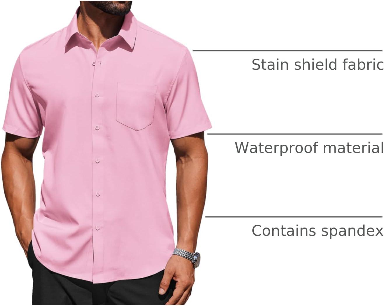 imageCOOFANDY Mens Short Sleeve Button Down Shirts Lightweight Stain Shield Business Casual Dress Shirt Wrinkle FreePink