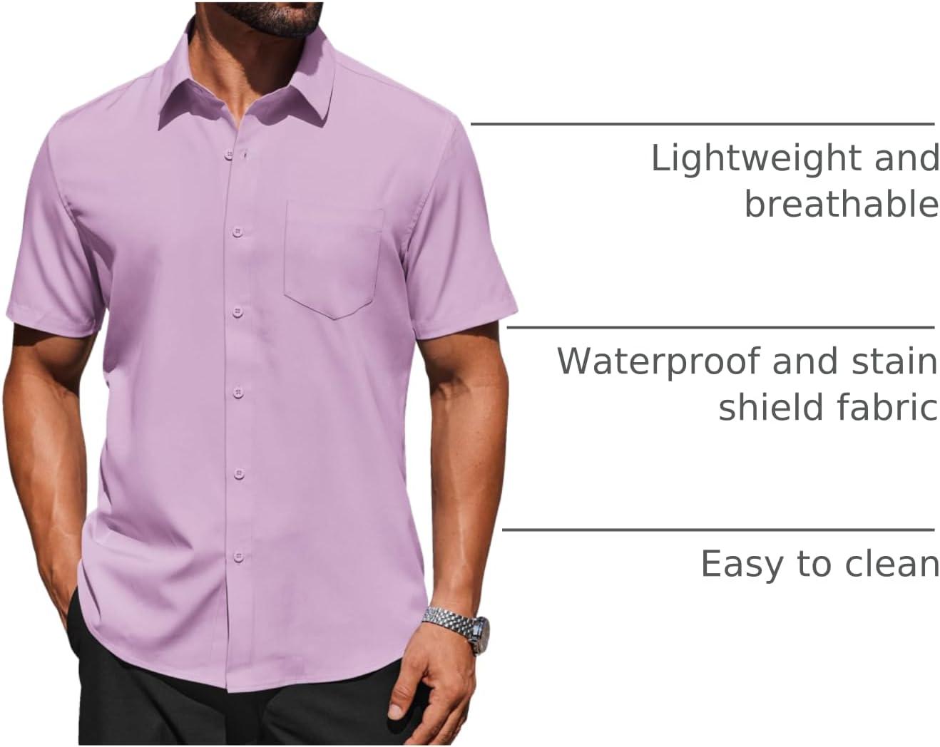 imageCOOFANDY Mens Short Sleeve Button Down Shirts Lightweight Stain Shield Business Casual Dress Shirt Wrinkle FreePurple