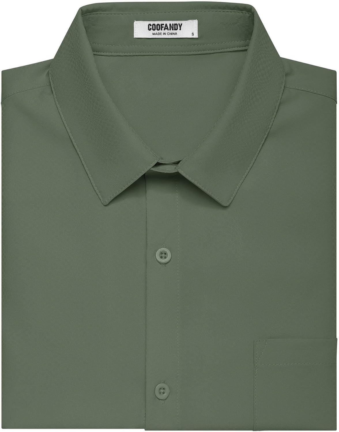 imageCOOFANDY Mens Short Sleeve Dress Shirts Wrinkle Free Regular Fit Dress Shirt Textured Casual Button Down ShirtsArmy Green
