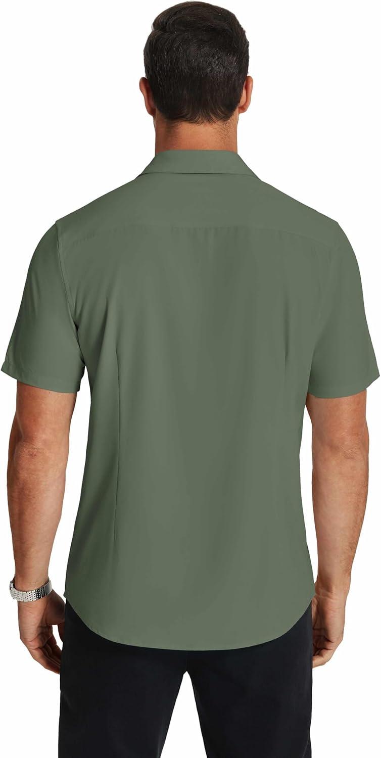 imageCOOFANDY Mens Short Sleeve Dress Shirts Wrinkle Free Regular Fit Dress Shirt Textured Casual Button Down ShirtsArmy Green