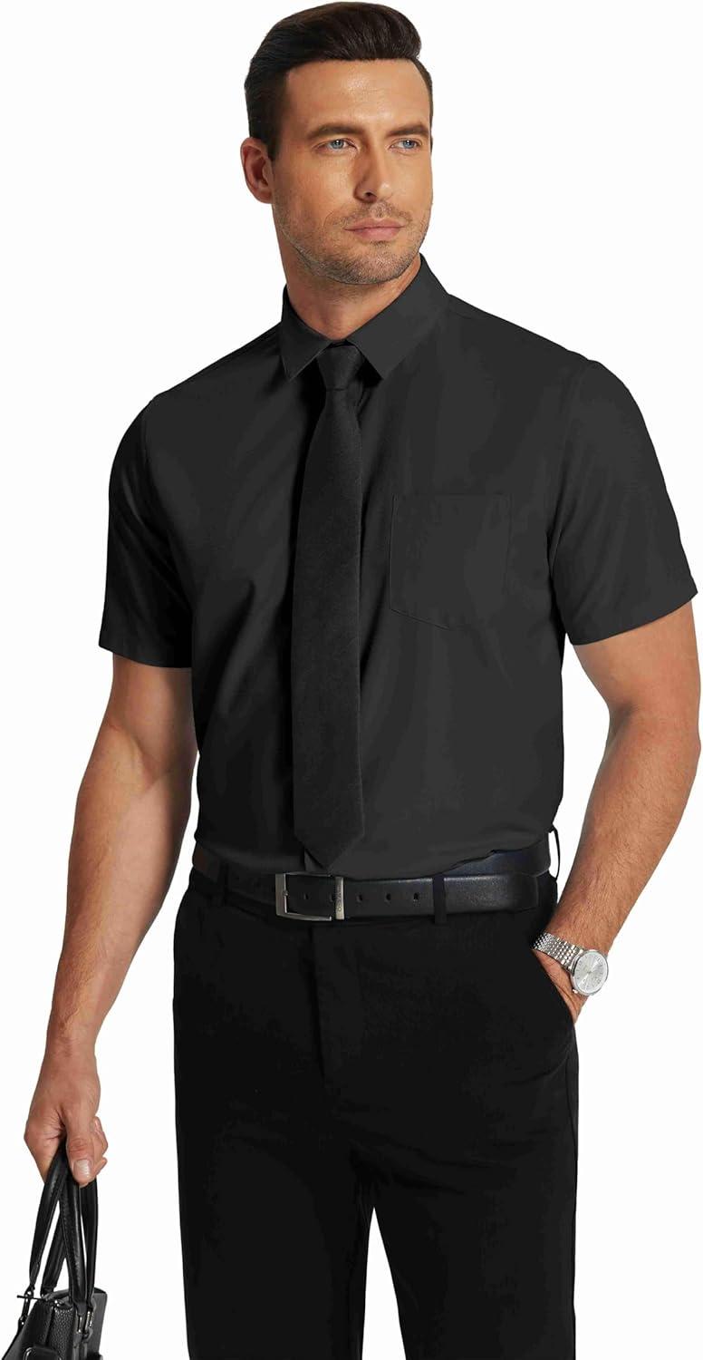 imageCOOFANDY Mens Short Sleeve Dress Shirts Wrinkle Free Regular Fit Dress Shirt Textured Casual Button Down ShirtsBlack