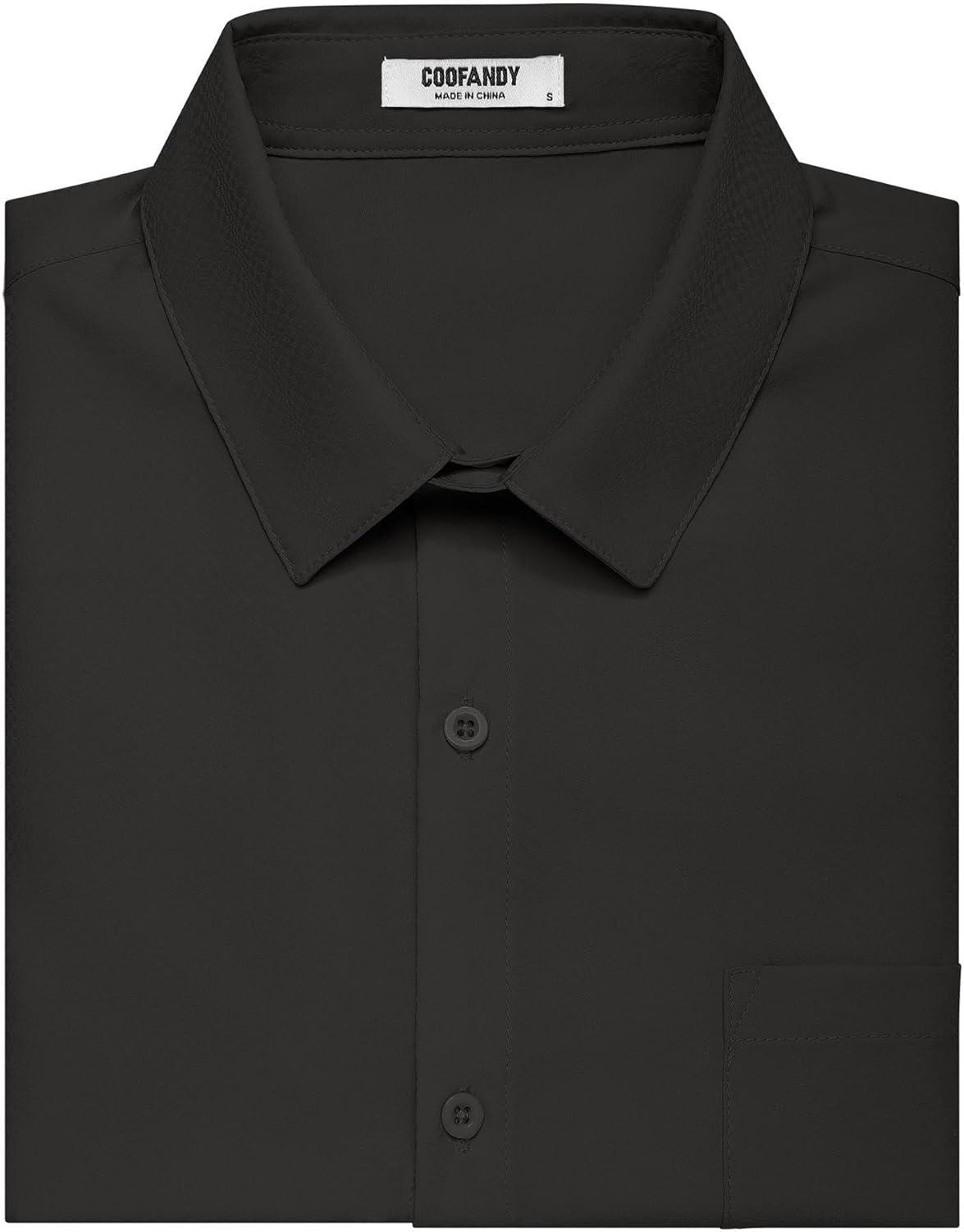 imageCOOFANDY Mens Short Sleeve Dress Shirts Wrinkle Free Regular Fit Dress Shirt Textured Casual Button Down ShirtsBlack