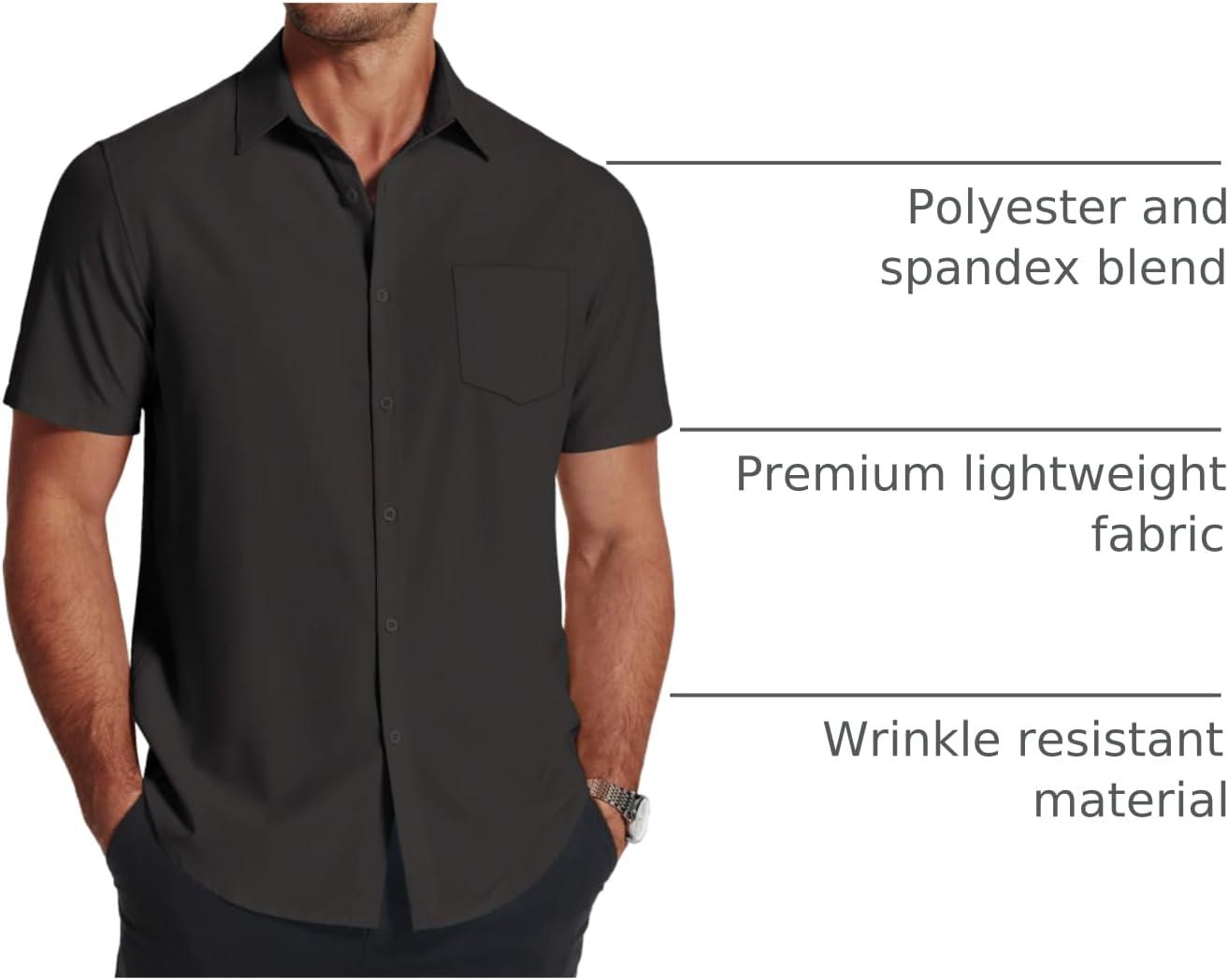 imageCOOFANDY Mens Short Sleeve Dress Shirts Wrinkle Free Regular Fit Dress Shirt Textured Casual Button Down ShirtsBlack