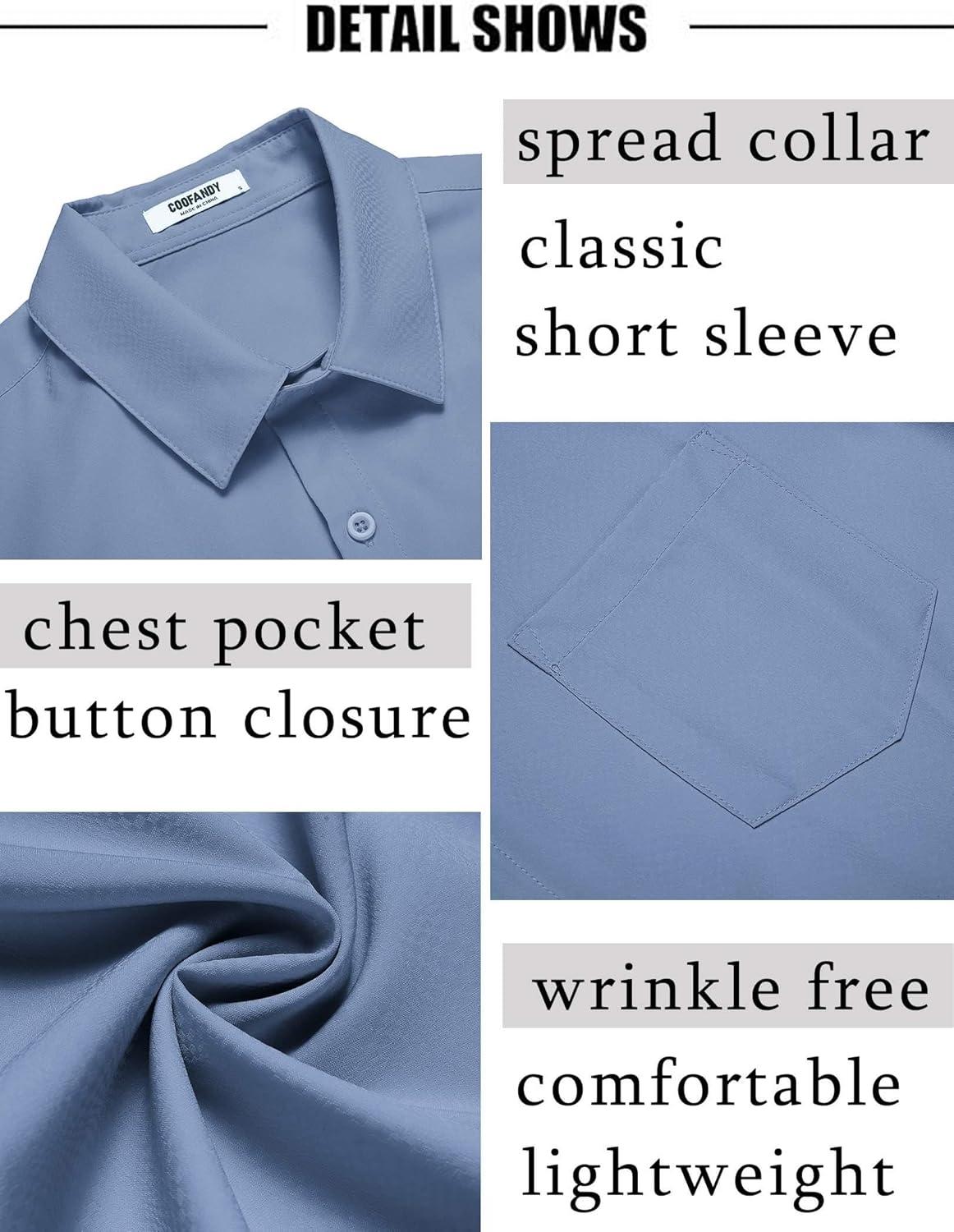 imageCOOFANDY Mens Short Sleeve Dress Shirts Wrinkle Free Regular Fit Dress Shirt Textured Casual Button Down ShirtsBlue