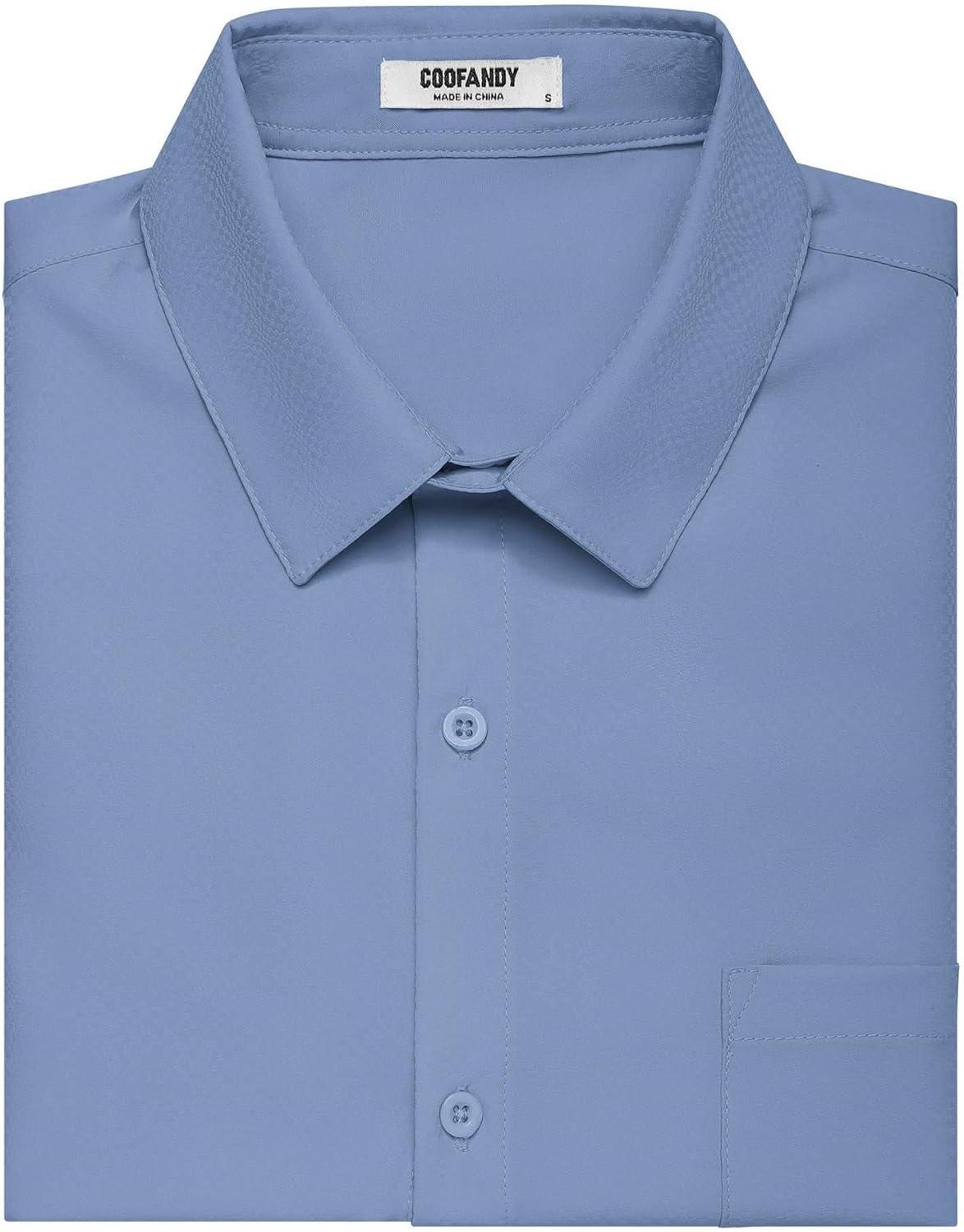 imageCOOFANDY Mens Short Sleeve Dress Shirts Wrinkle Free Regular Fit Dress Shirt Textured Casual Button Down ShirtsBlue