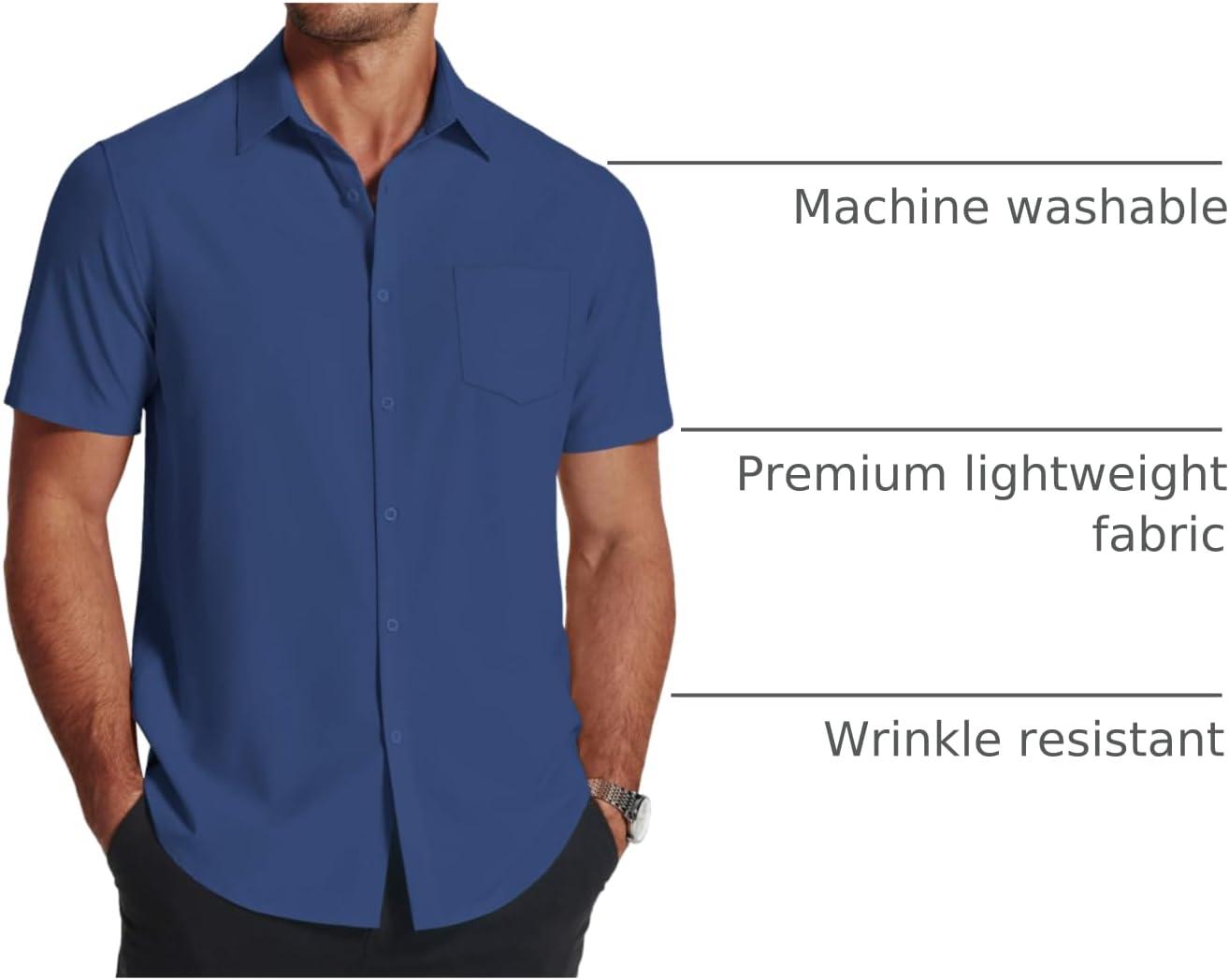 imageCOOFANDY Mens Short Sleeve Dress Shirts Wrinkle Free Regular Fit Dress Shirt Textured Casual Button Down ShirtsDeep Blue