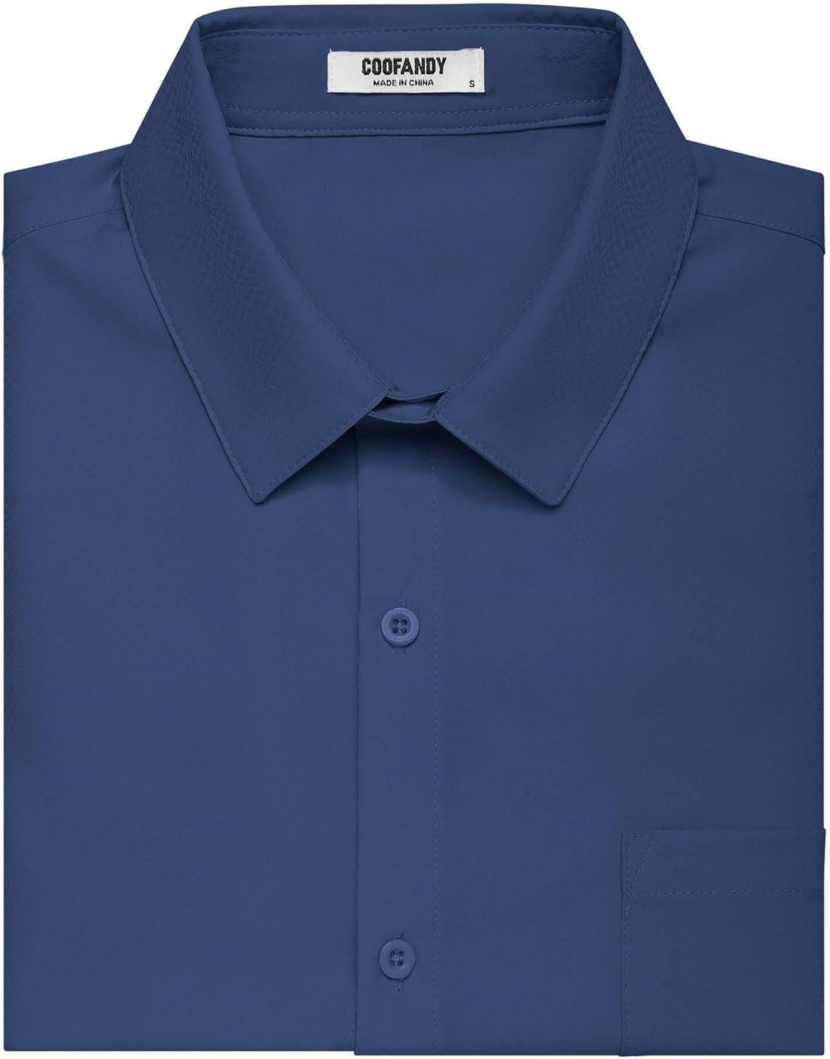 imageCOOFANDY Mens Short Sleeve Dress Shirts Wrinkle Free Regular Fit Dress Shirt Textured Casual Button Down ShirtsDeep Blue