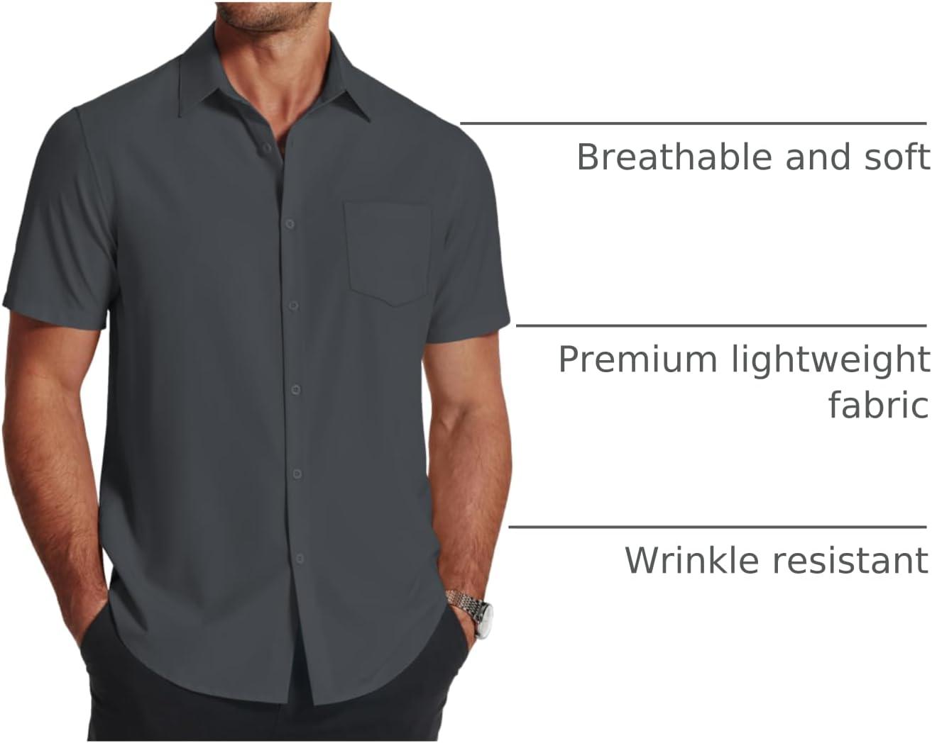 imageCOOFANDY Mens Short Sleeve Dress Shirts Wrinkle Free Regular Fit Dress Shirt Textured Casual Button Down ShirtsGrey