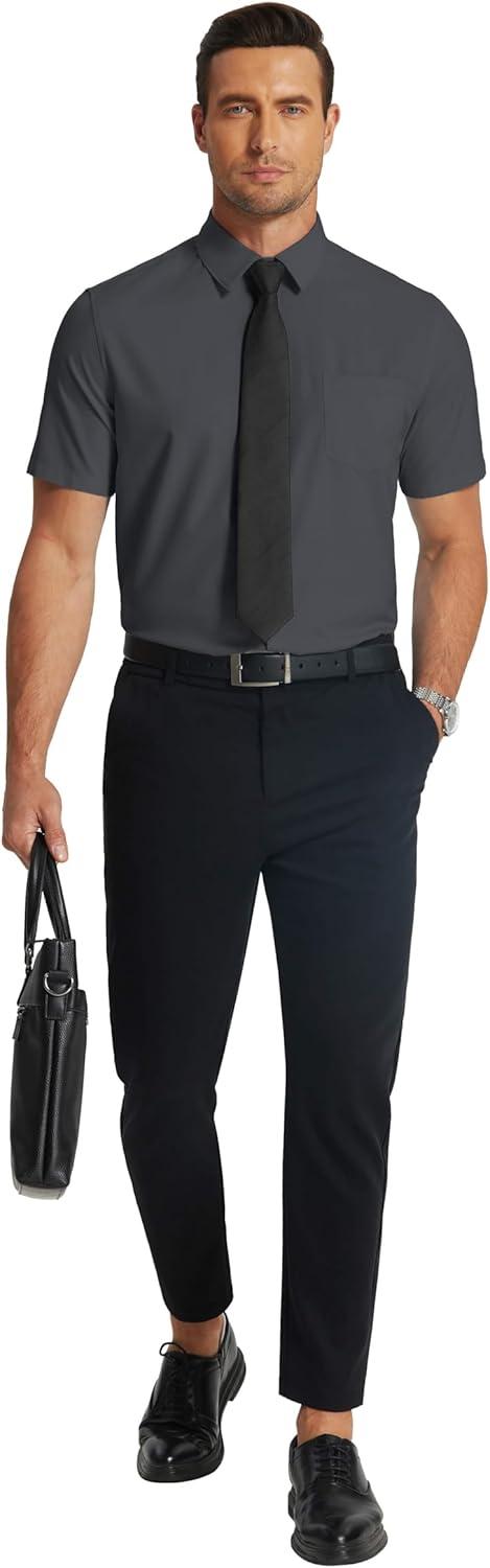 imageCOOFANDY Mens Short Sleeve Dress Shirts Wrinkle Free Regular Fit Dress Shirt Textured Casual Button Down ShirtsGrey