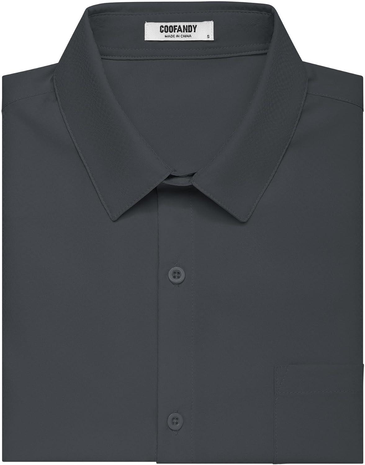 imageCOOFANDY Mens Short Sleeve Dress Shirts Wrinkle Free Regular Fit Dress Shirt Textured Casual Button Down ShirtsGrey