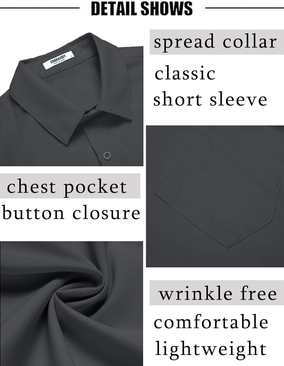 imageCOOFANDY Mens Short Sleeve Dress Shirts Wrinkle Free Regular Fit Dress Shirt Textured Casual Button Down ShirtsGrey