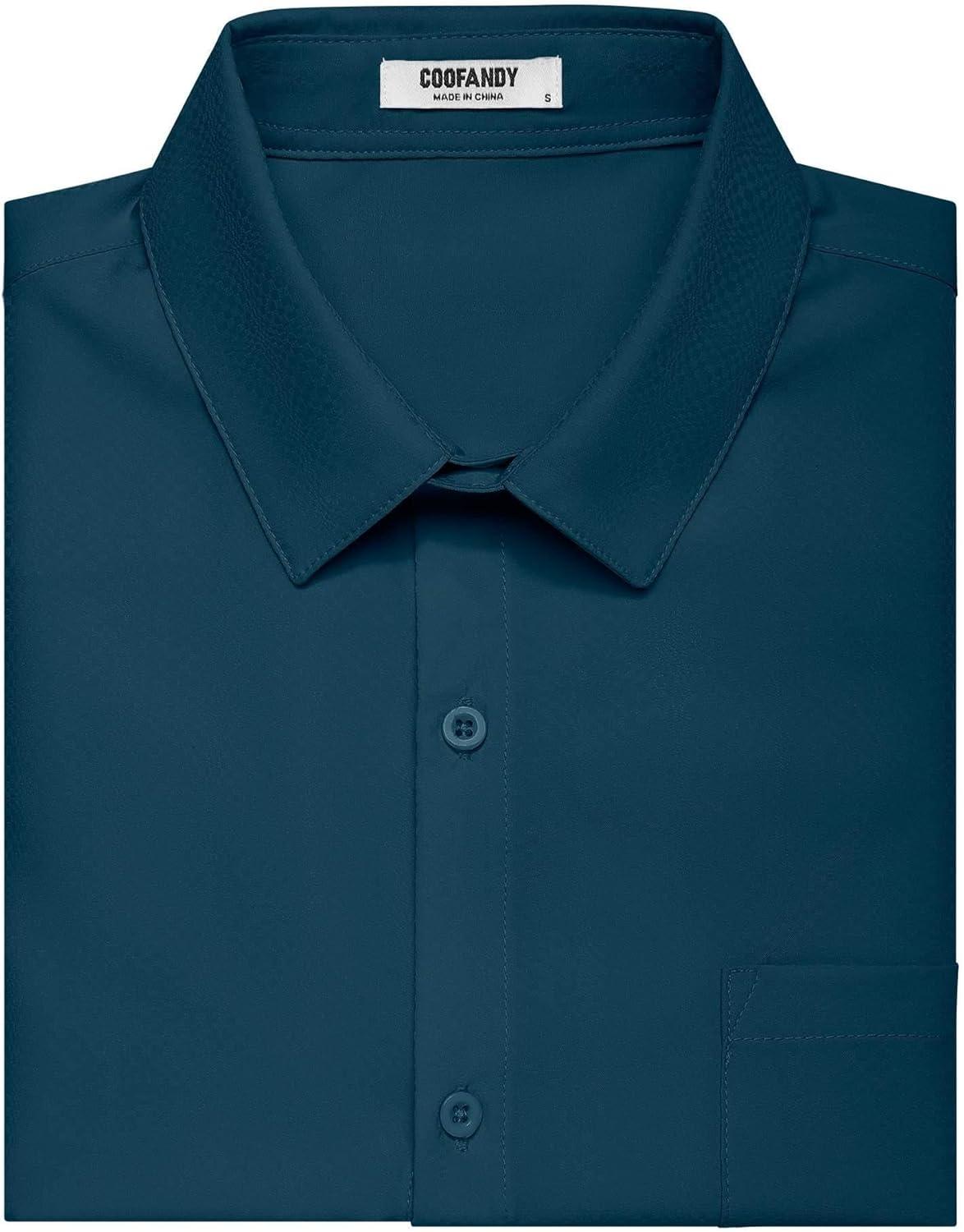 imageCOOFANDY Mens Short Sleeve Dress Shirts Wrinkle Free Regular Fit Dress Shirt Textured Casual Button Down ShirtsLake Blue