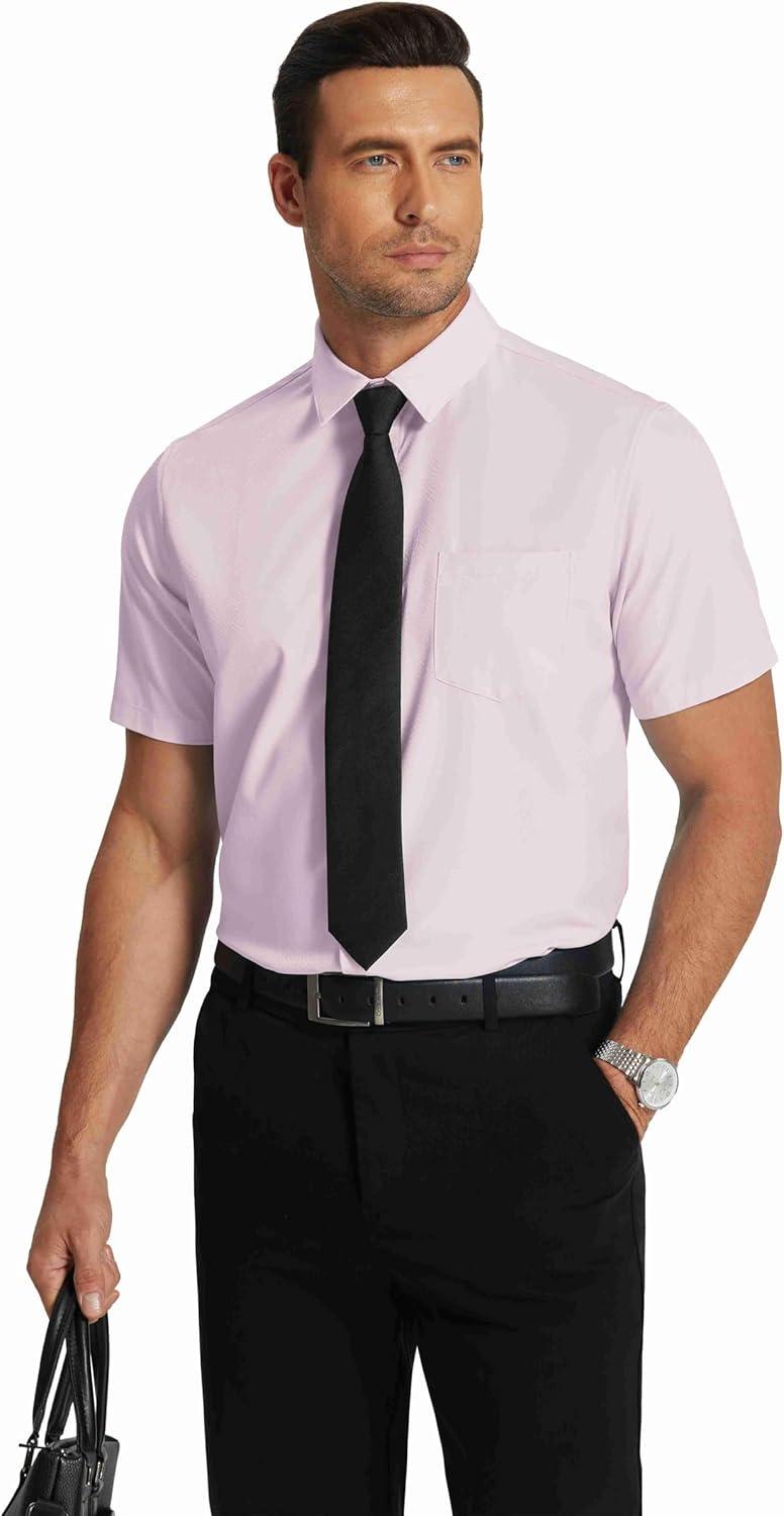imageCOOFANDY Mens Short Sleeve Dress Shirts Wrinkle Free Regular Fit Dress Shirt Textured Casual Button Down ShirtsLavender