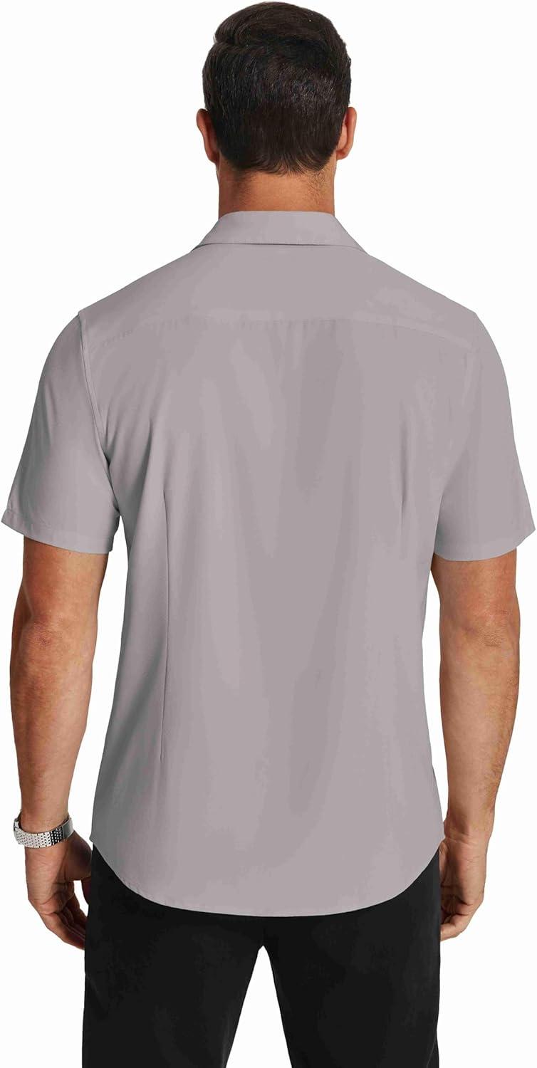 imageCOOFANDY Mens Short Sleeve Dress Shirts Wrinkle Free Regular Fit Dress Shirt Textured Casual Button Down ShirtsLight Grey