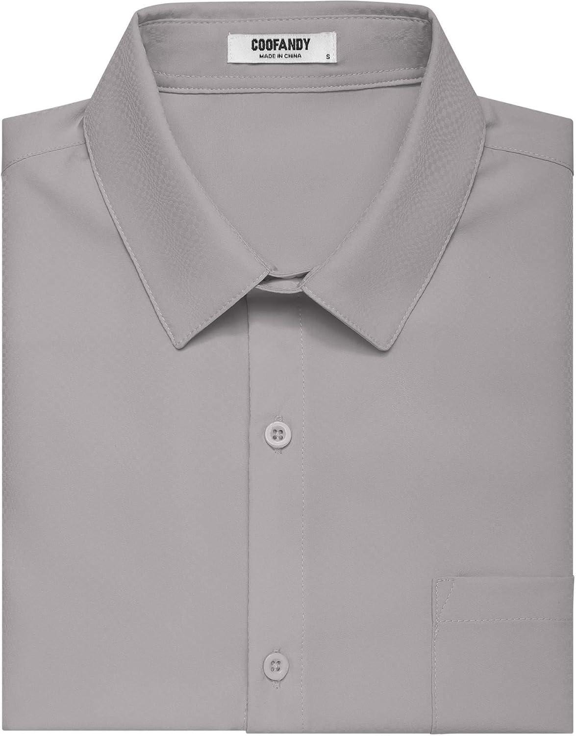 imageCOOFANDY Mens Short Sleeve Dress Shirts Wrinkle Free Regular Fit Dress Shirt Textured Casual Button Down ShirtsLight Grey