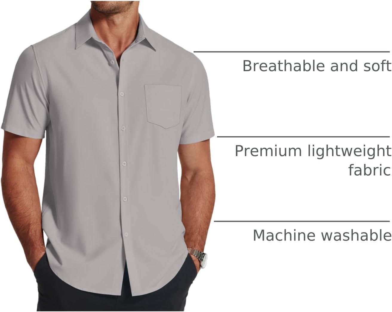 imageCOOFANDY Mens Short Sleeve Dress Shirts Wrinkle Free Regular Fit Dress Shirt Textured Casual Button Down ShirtsLight Grey
