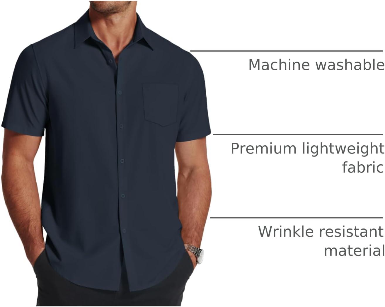 imageCOOFANDY Mens Short Sleeve Dress Shirts Wrinkle Free Regular Fit Dress Shirt Textured Casual Button Down ShirtsNavy Blue