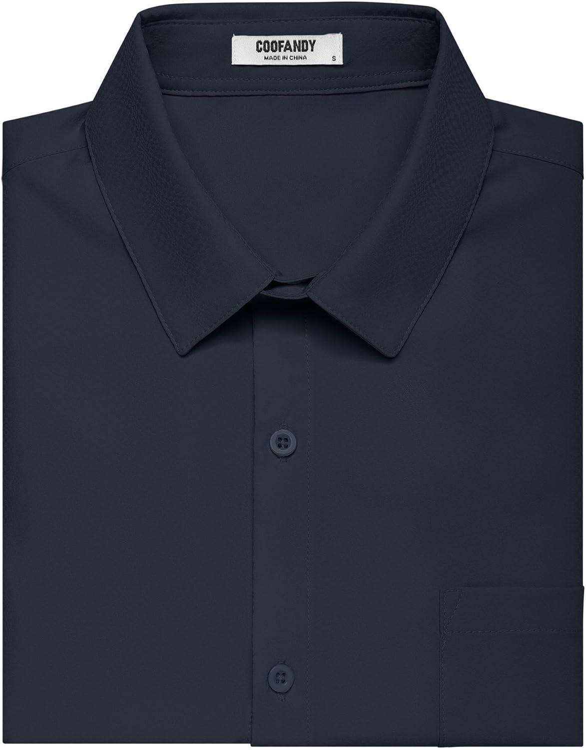 imageCOOFANDY Mens Short Sleeve Dress Shirts Wrinkle Free Regular Fit Dress Shirt Textured Casual Button Down ShirtsNavy Blue