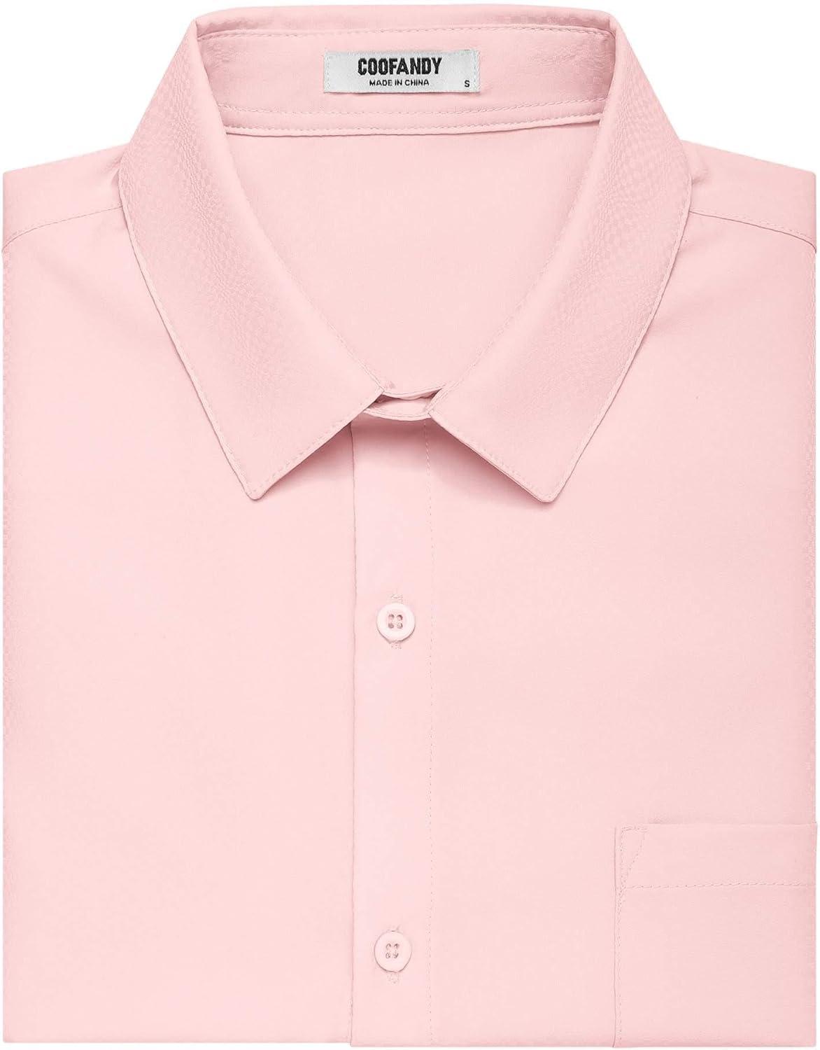 imageCOOFANDY Mens Short Sleeve Dress Shirts Wrinkle Free Regular Fit Dress Shirt Textured Casual Button Down ShirtsPink